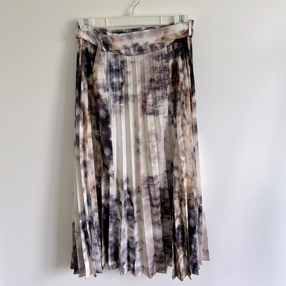 Topshop Tie Dye Pleated Removable Belt Side Slit Elastic Waist Midi Skirt Size 6